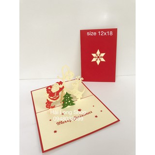 Santa 13 ( Dựa cột đồng hồ   ) - Noel - Thiệp 3D