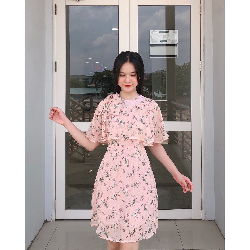 ĐẦM MAXI HOA NHÍ ĐI TIỆC ĐI HỌC ĐI CHƠI CỔ PHỐI NƠ BÈO TAY DÀI CÓ DÂY BUỘC EO DÁNG XÒE-hình thật