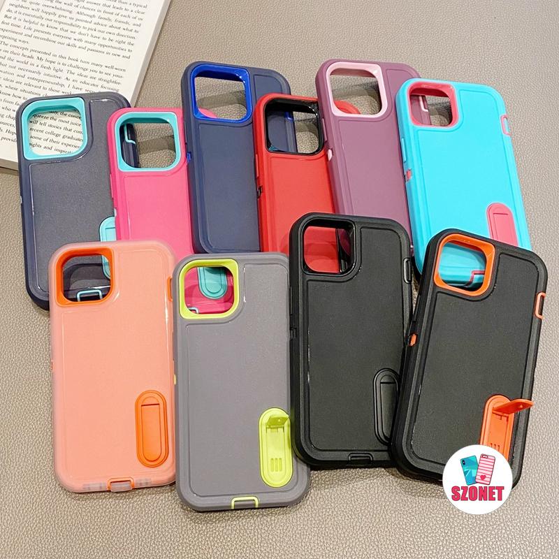 Ốp Điện Thoại armor Siêu Dày Màu Sắc Tương Phản 3 Trong 1 Có Thanh Đỡ Chống Sốc Cho iphone 15 14 13 12 11 pro max