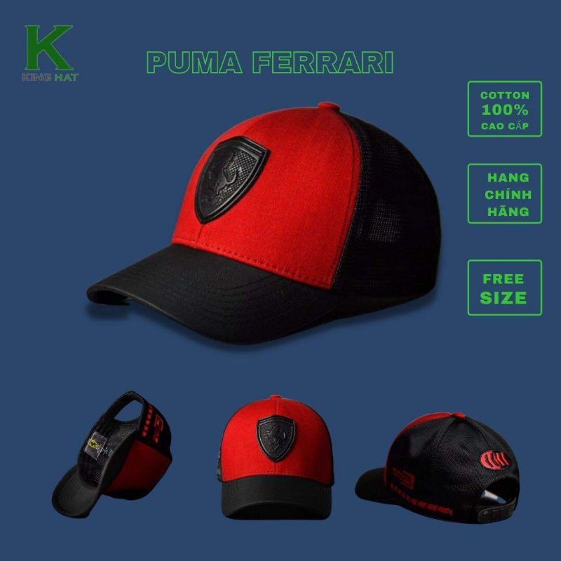 NÓN LƯỠI TRAI PUMA FERRARI LOGO CAO SU NỔI CHẤT VẢI COTTON HÀN QUỐC CAO CẤP MÀU ĐỎ ĐEN