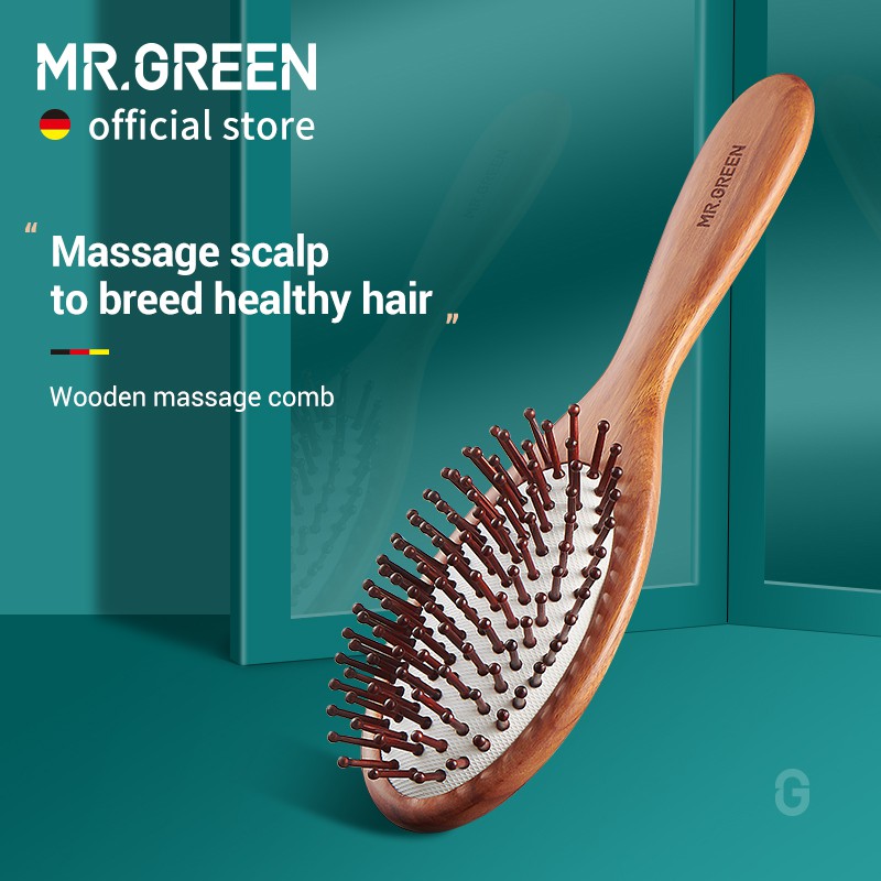 MR.GREEN Lược chải tóc bằng gỗ tự nhiên chống tĩnh điện cho nam và nữ