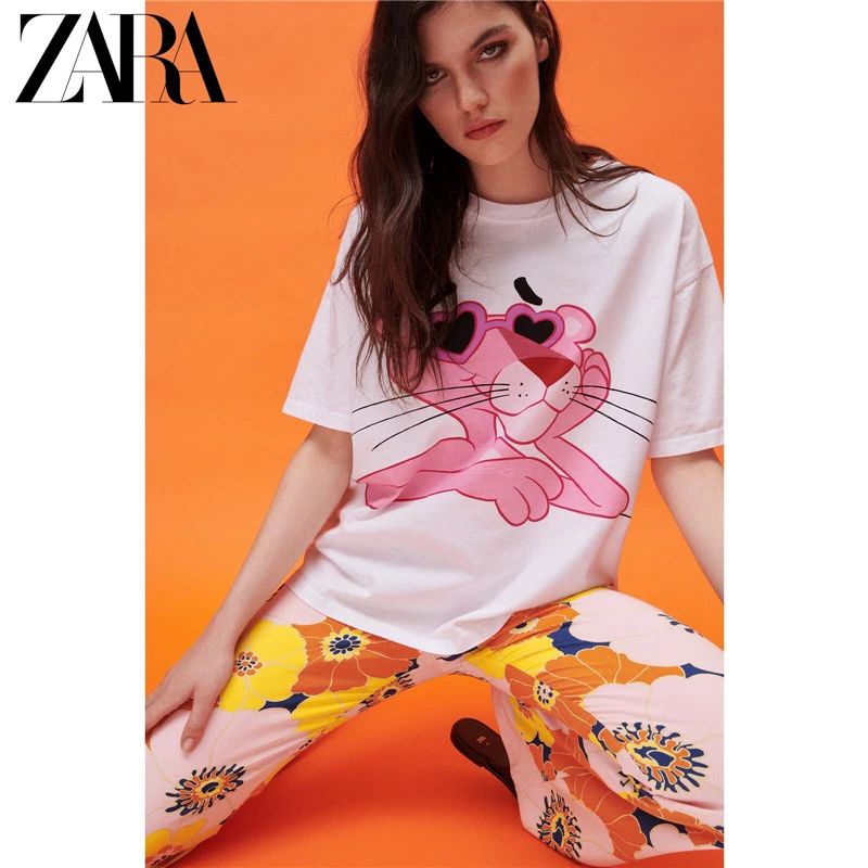 Áo Thun Zara Họa Tiết Báo Hồng Thời Trang