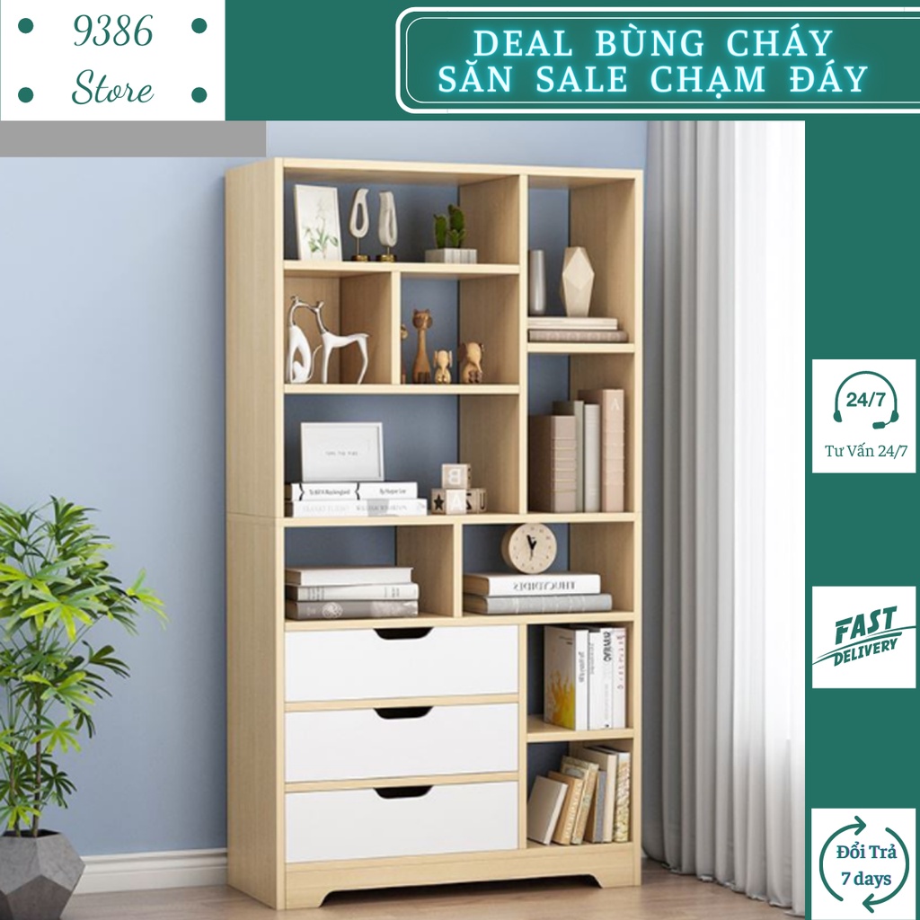 Tủ sách gỗ kèm ngăn kéo hiện đại, đa năng TS2018 9386 STORE