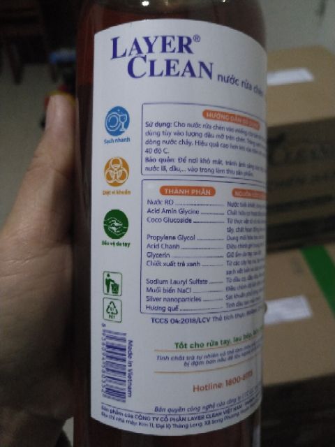 Nước rửa chén bát hữu cơ Layer Clean 300ml