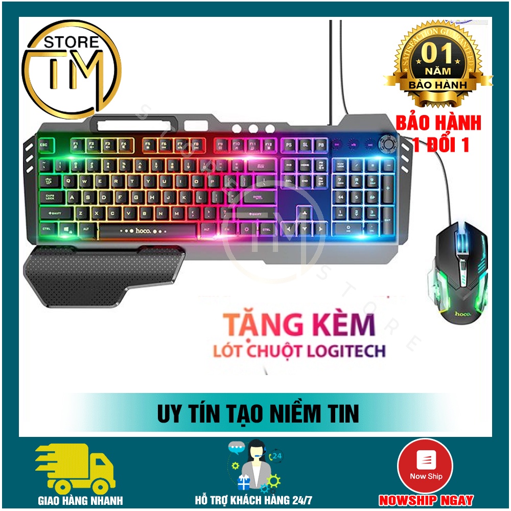 Combo bàn phím chuột Gaming Hoco GM12 Chơi Game Có Dây - Có Đèn Nền LED RGB Tùy Chỉnh Chế Độ Đèn - BẢO HÀNH CHÍNH HÃNG