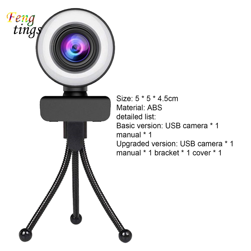 Webcam 1080P/2K kèm vòng đèn hình nhẫn dùng cho phát sóng trực tiếp