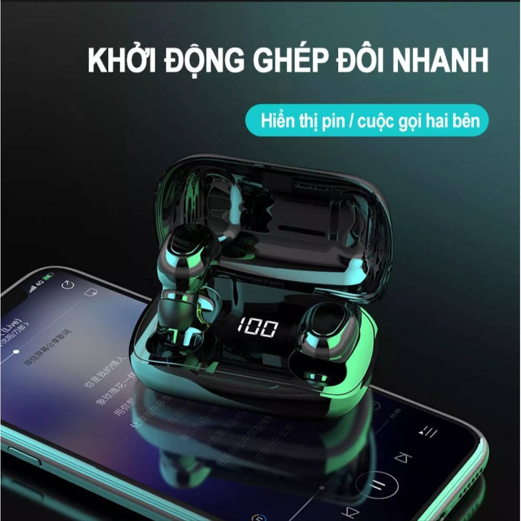 Tai nghe Bluetooth 5.0 không dây mini L21 TWS với âm thanh vòm 9D, phù hợp với điện thoại thông minh. Tặng kèm bao đựng sạc cho Android Iphone
