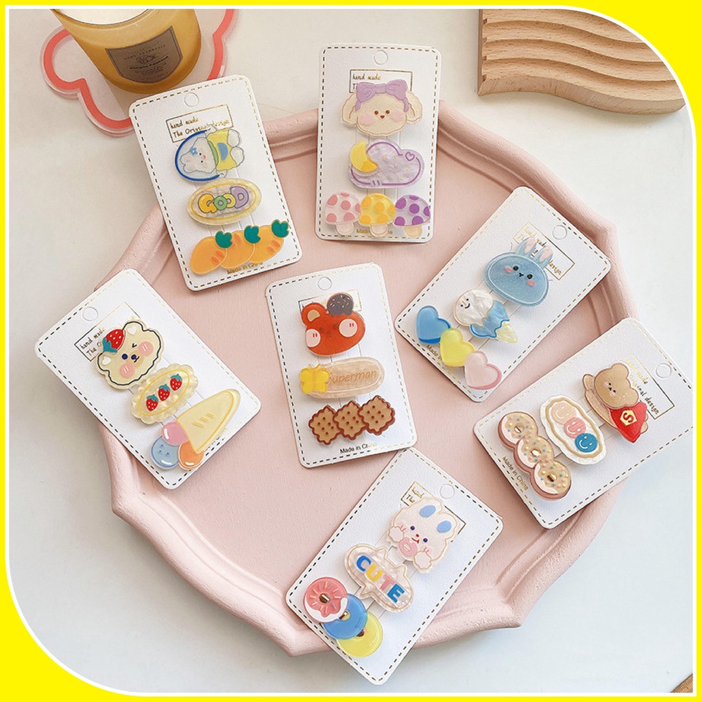 T8 - Set 3 kẹp tóc hình dễ thương cho bé gái, cặp tóc phong cách hàn quốc