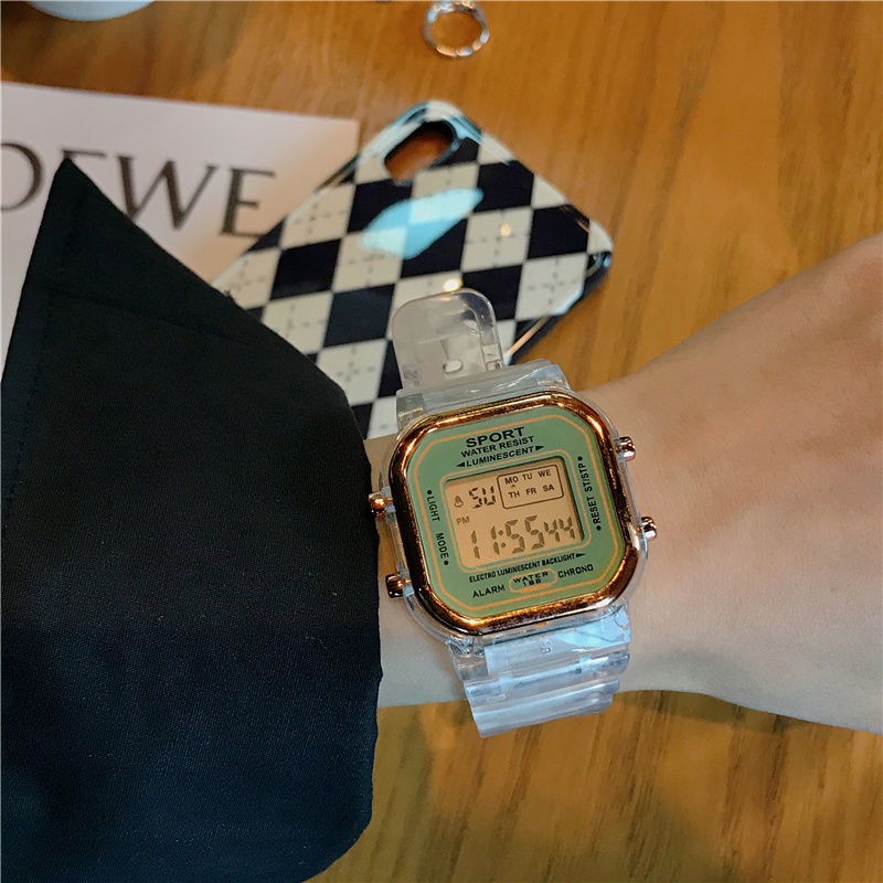 Đồng Hồ Điện Tử Trong Suốt Hình Vuông Nhỏ Phong Cách Mori Hàn Quốc Cao Cấp Dễ Phối Đồ