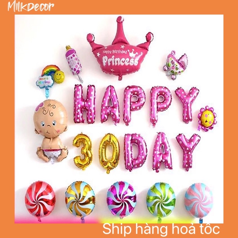 [MILKDECOR] Combo bóng bay đầy tháng happyfullmonth MT01 đầy đủ phụ kiện