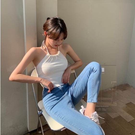 Áo 2 dây ZHELIHANGFEI dệt kim dáng ngắn hở lưng xinh xắn