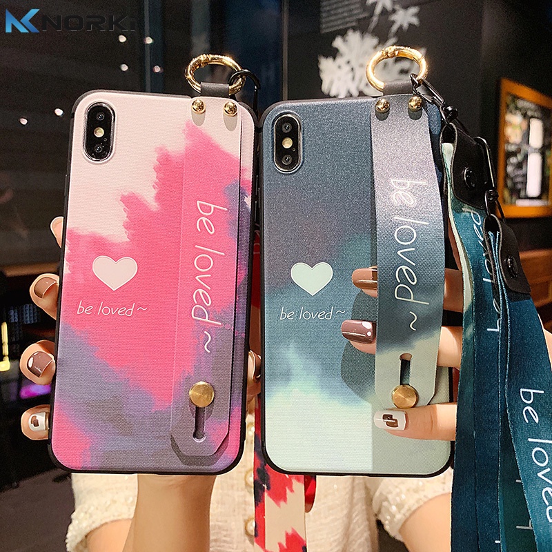 Ốp Điện Thoại TPU Mềm Hình Trái Tim Màu Nước Có Dây Đeo Cho Samsung Galaxy S8 S9 S10 S20 S30 S21 Plus S20FE S21 S30 S20 Ultra