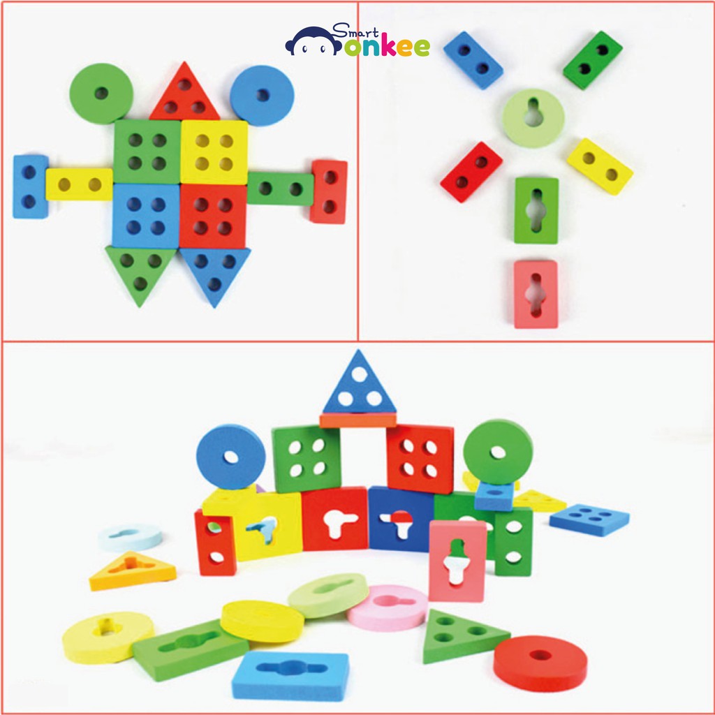 Đồ chơi Montessori xếp hình vào cột thẳng Wooden Geometric Sorting Blocks | Đồ chơi cho bé từ 1 tuổi