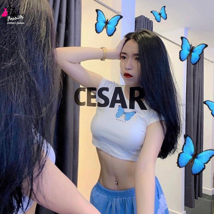 Áo kiểu nữ Croptop Trơn Thêu Hình Xinh Xắn Mẫu Mới Siêu Hot