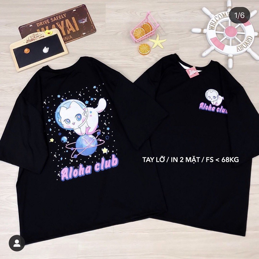 Áo thun tay lỡ in hình 2Seven mèo aloha