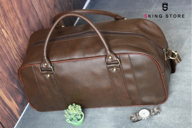 Túi du lịch size lớn màu nâu chứa hơn 10 bộ quần áo