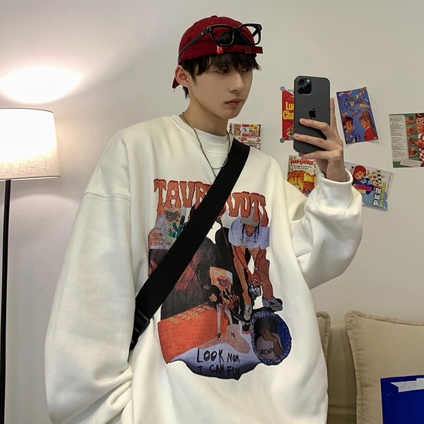 Áo Hoodie Cổ Tròn Dáng Rộng Phong Cách Hip Hop Âu Mỹ Thời Trang Thu Đông Cho Nam