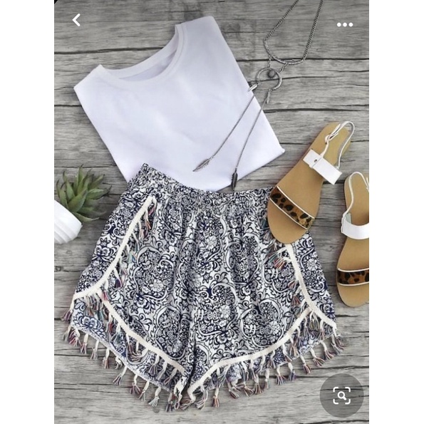 [size 2/50-60ky] Quần đùi 🩳 lanh đi biển viền ren tua rua