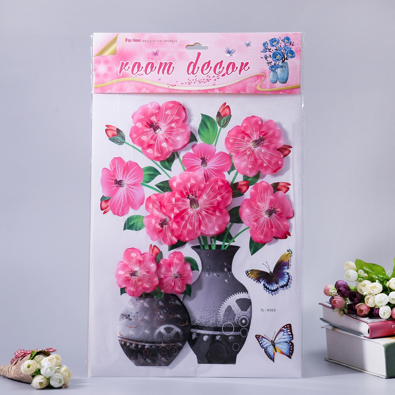 Nhãn Dán Tường 3D Ba Chiều Hình Lọ Hoa 12 Phong Cách Chống Nước Trang Trí Phòng Ngủ