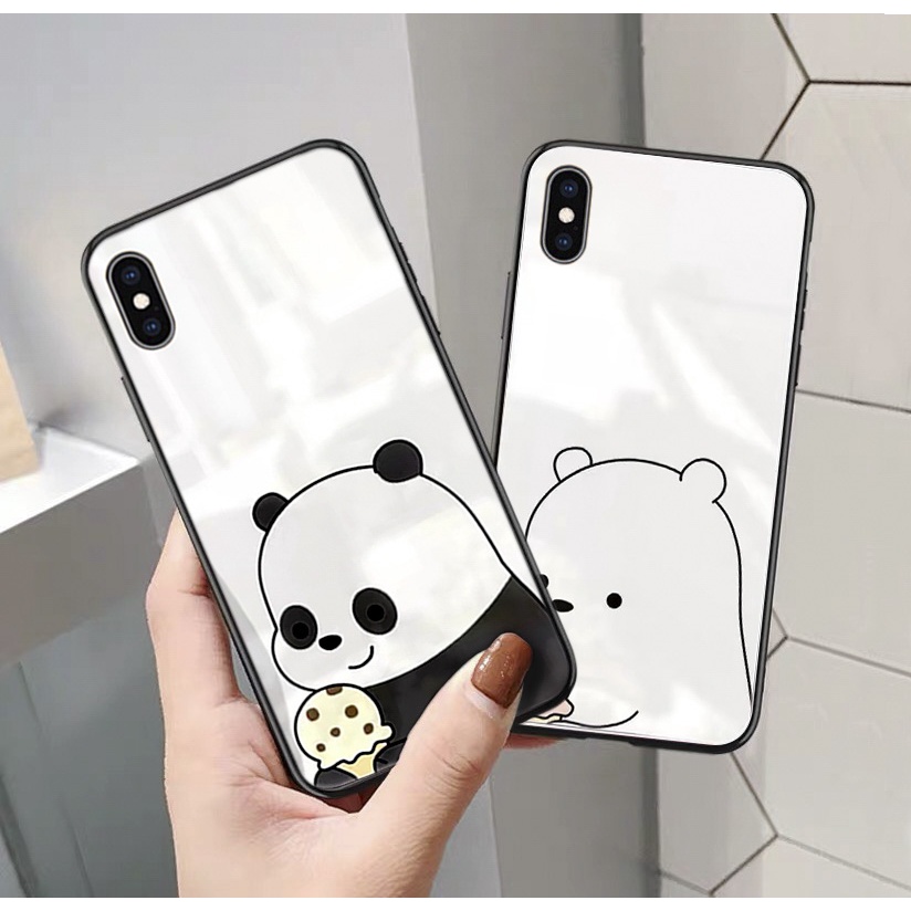 Ốp lưng iphone kính cặp đôi gấu cầm kem case 14plus 14 pro max 13 12 promax 11 mini 6 6s 7 8 plus x xr xs Se
