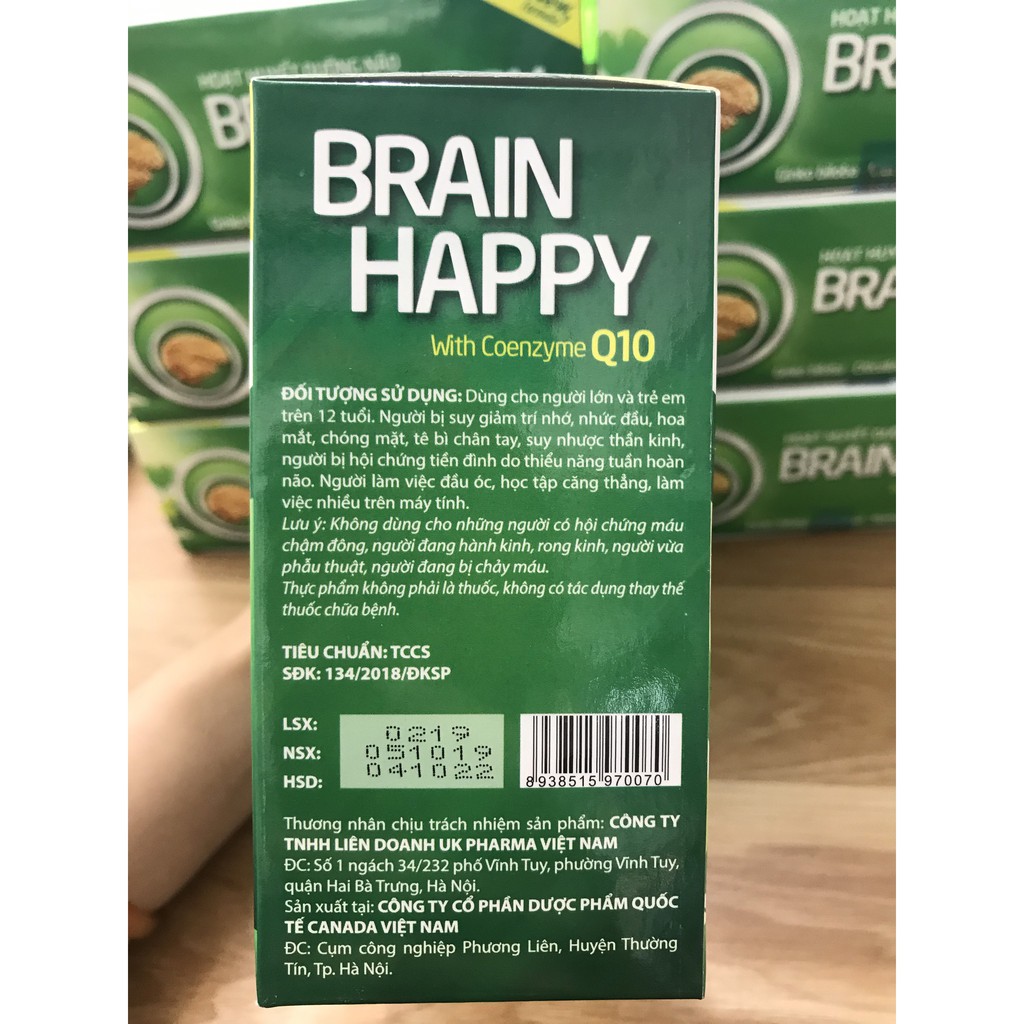 Viên uống bổ não Brain Happy 100 viên - Hoạt huyết dưỡng não tuần hoàn máu não - Mộc Diệp