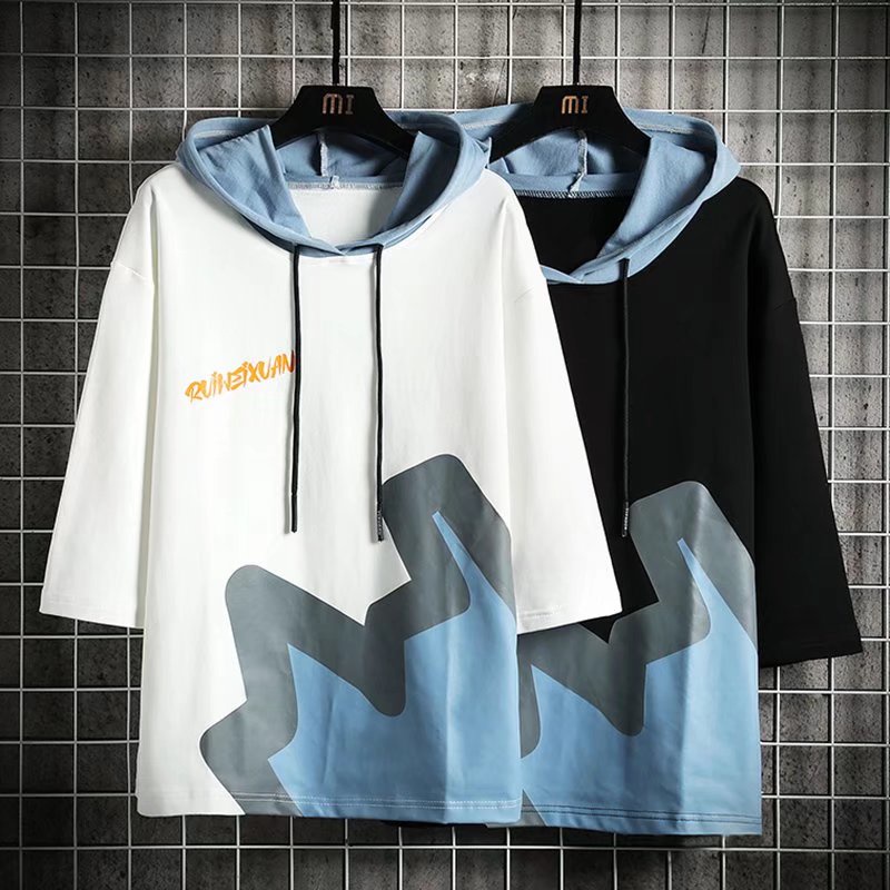 Áo Hoodie Tay Ngắn Dáng Rộng In Chữ Phong Cách Hip Hop Đường Phố Hàn Quốc Thời Trang Cho Nam Cỡ M-3XL