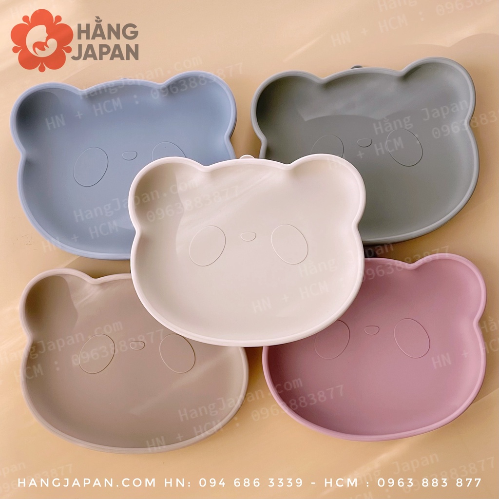 Khay, đĩa, thìa nĩa ăn dặm Bar Rot silicon mini hình gấu có đế hít chống trượt chất liệu siêu bền đẹp cho bé
