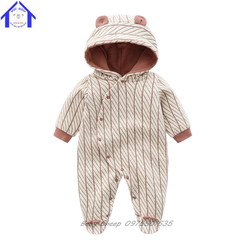 Body mũ trùm đầu giữ ấm nỉ lót bông cotton hữu cơ-hàng cao cấp cho bé 3-15kg