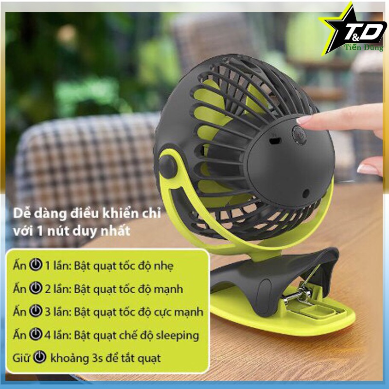 Quạt kẹp tích điện mini Yoobao F04 pin 6400 xoay 720 độ pin 32,5 tiếng có 4 chế độ gió