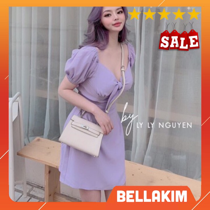 Đầm voan lụa tím dây nơ eo HÀNG Y HÌNH, TÍM SIÊU ĐẸP