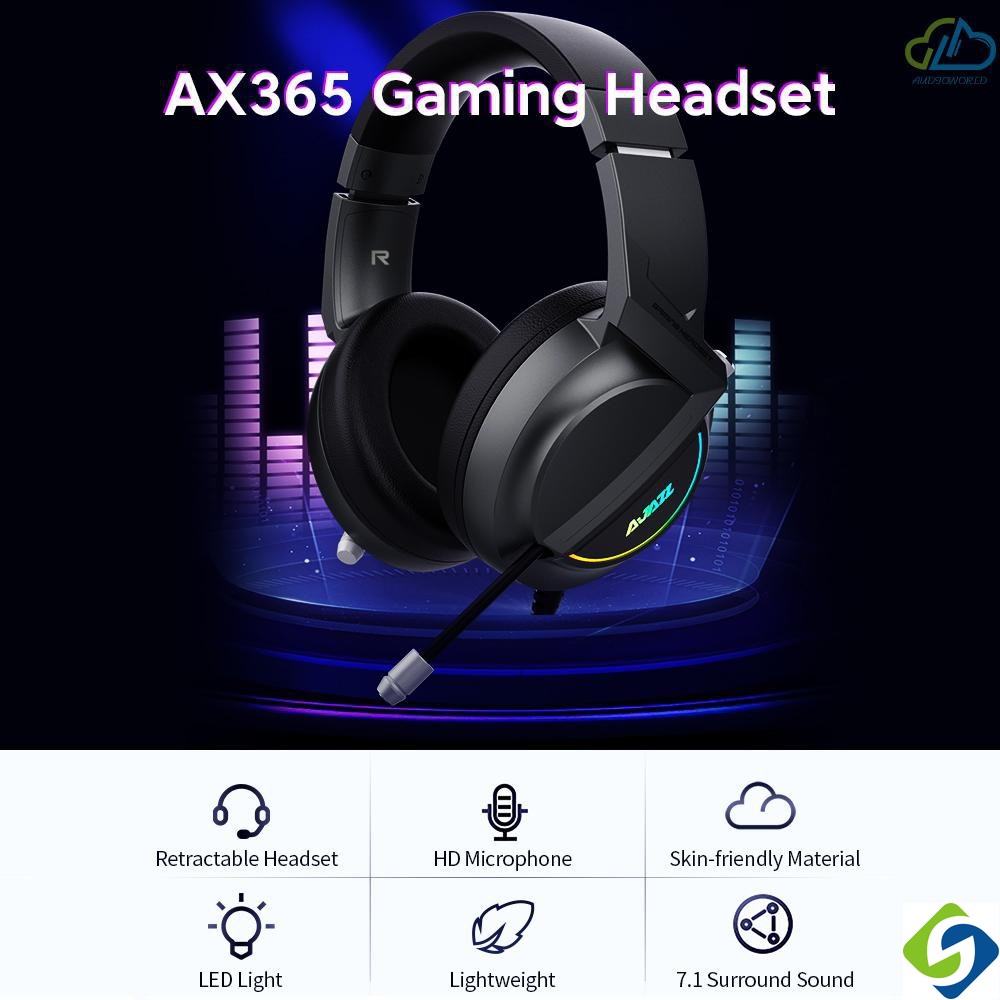 【Best Price】Ajazz AX365 7.1 Channel Surround Gaming Headset Noise Cancelling Retractable MIC Headphone precise positional audio clarity punchy bass Earphone Soft Ear Cups 50mm Drivers Black