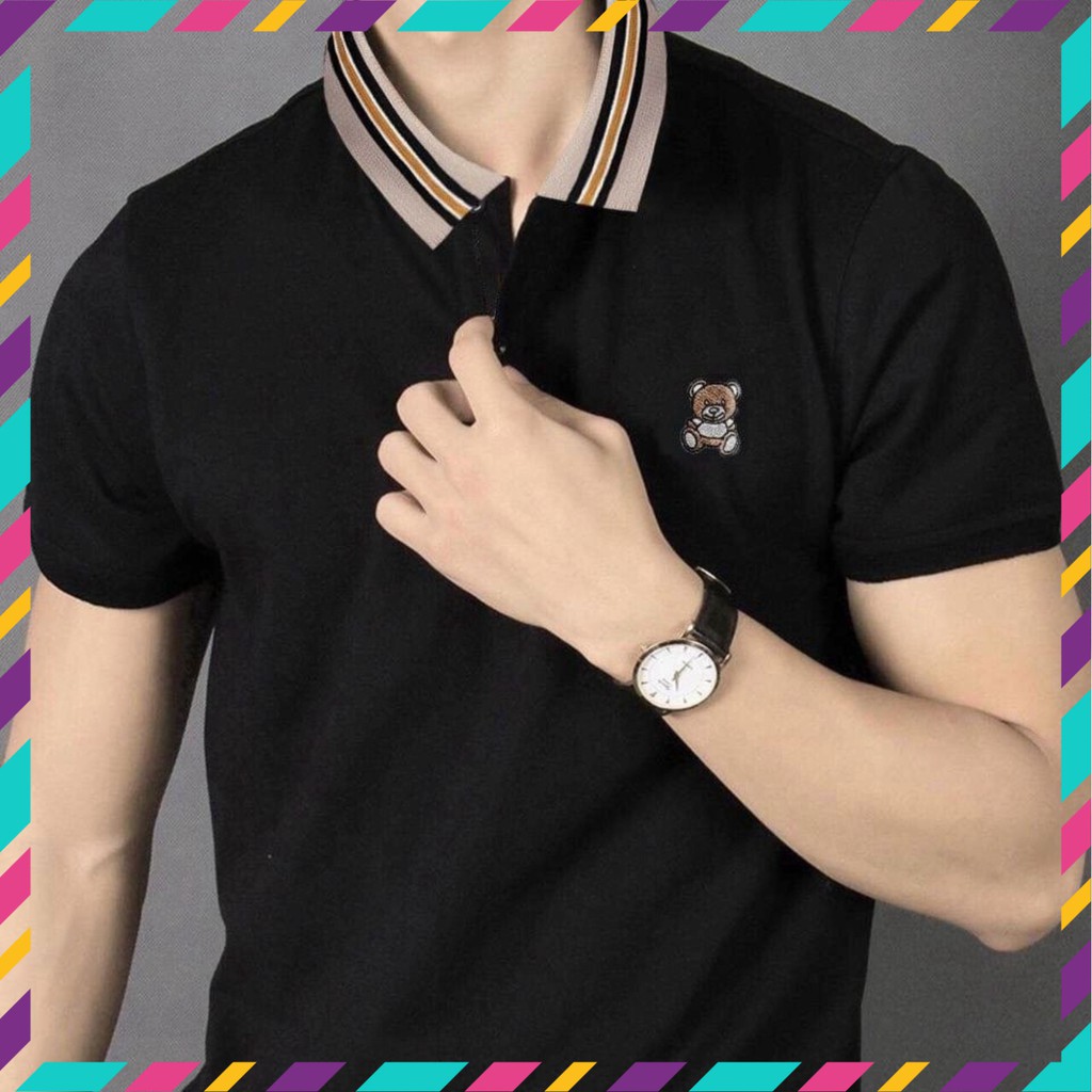 [HÀNG VNXK ] Áo Phông Polo Gấu Nâu Màu Đen Viền Cổ Chất Liệu Thun Cá Sấu Thấm Hút Mồ Hôi Tốt | BigBuy360 - bigbuy360.vn