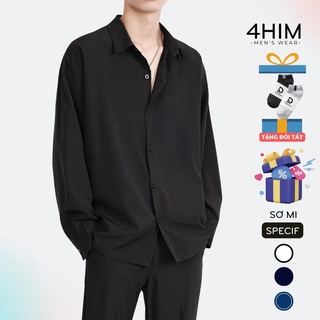 Áo sơ mi nam nữ dài tay Unisex Basic trơn màu trắng và đen Chất cotton lụa mịn mát 4HIm