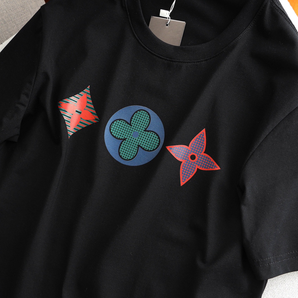 Áo Thun Form Rộng Phông Unisex Oversize LV4 Multicolor Monogram Printed T-Shirt-White-Black NICEMEN
