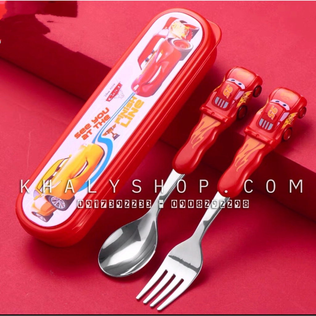 Set muỗng nĩa kèm hộp cho Bé, hoạt tiết 3D nhựa Melamine Disney siêu xinh