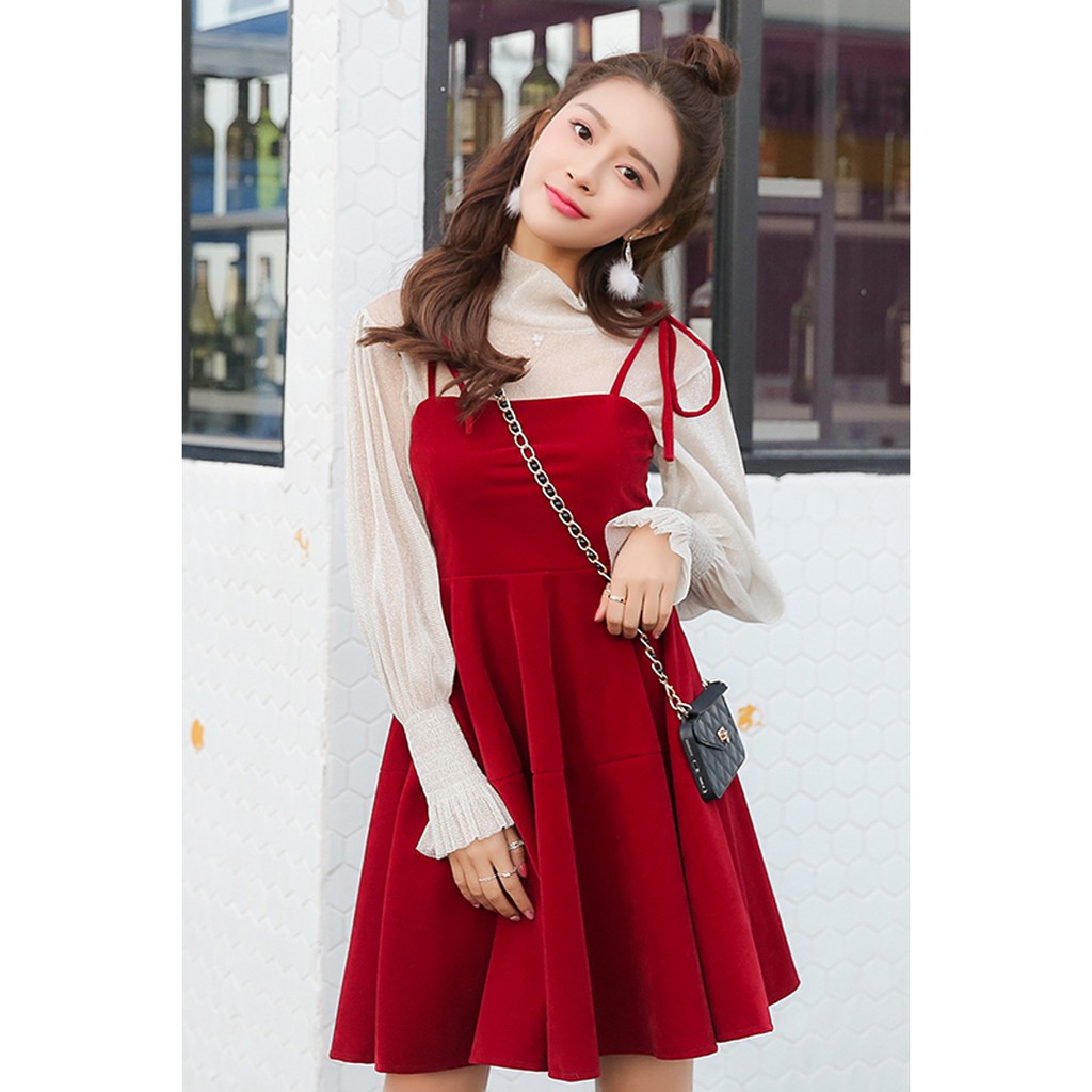 Set váy nhung + áo mỏng