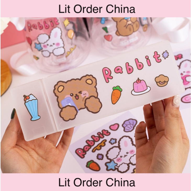 Lit Bảng hình dán sticker hoạt hình gấu và thỏ dễ thương trang trí bình nước, điện thoại, sổ tay