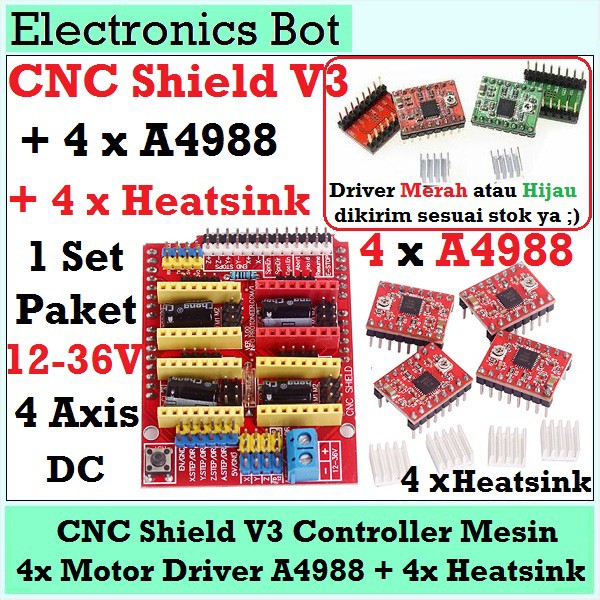 Bộ Điều Khiển Động Cơ Cnc Shield V3 4 Ngăn Chuyên Dụng Cho Arduino Uno Reprap 4 A4988