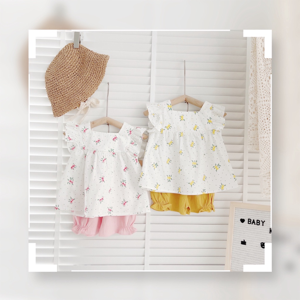 Bộ cánh tiên quần đùi cho bé gái 8-22kg(6 tháng -6 tuổi)- Chất thô hoa mềm
