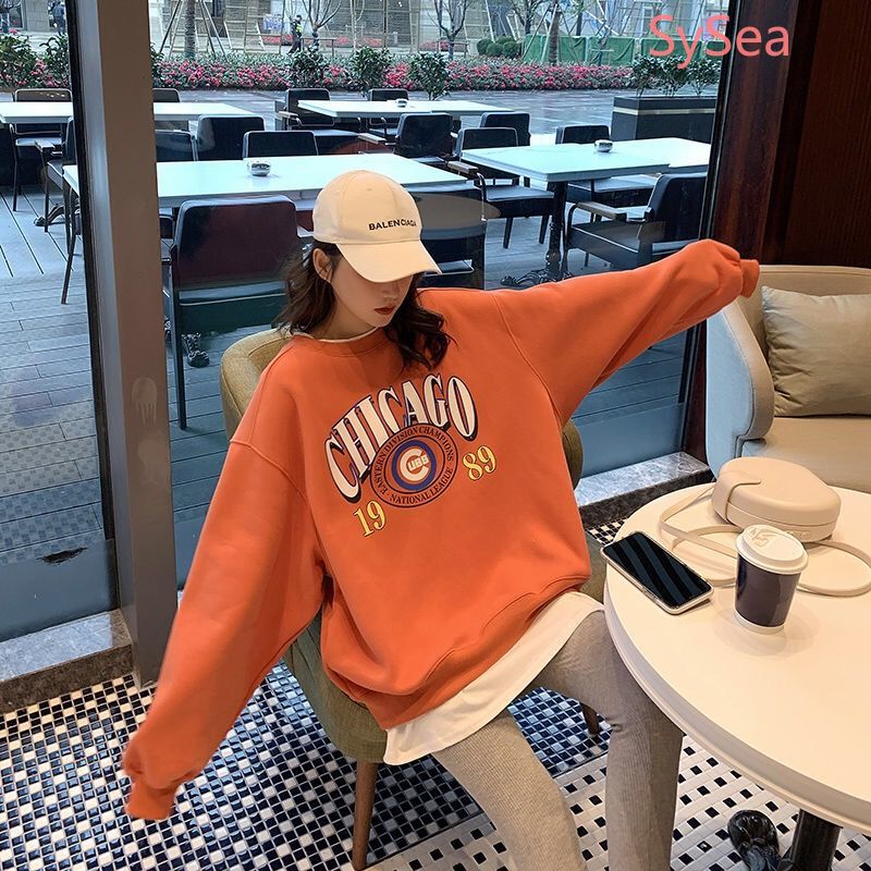 Áo Sweater Cổ Tròn Dáng Rộng In Hình Dễ Thương Dành Cho Nữ