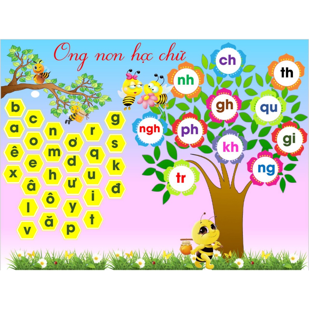 Ong Non Học Chữ In Bạt (kích thước 80cm *90cm)