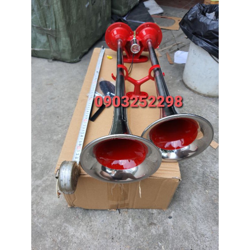 Cặp kèn hơi thái đỏ 65cm -60cm to vang 12v 24v cho xe có bình hơi