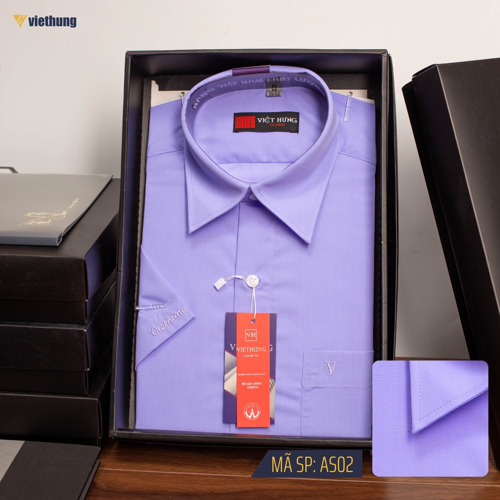 Sơ mi nam cộc tay Việt Hưng màu tím cà AS02 regular fit