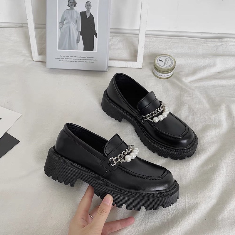 Giày da oxford hai quai đính ngọc