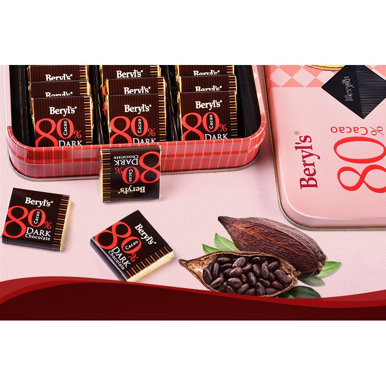 (2 loại) Dark Chocolate Beryl's hộp 108gr (80% & 99% Cacao)