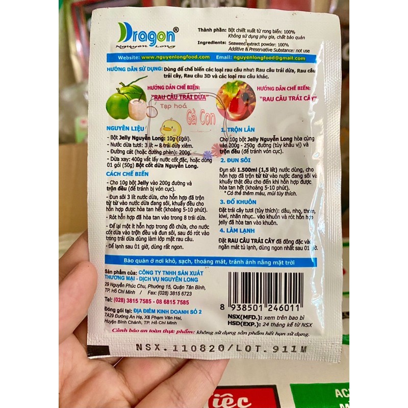 Bột rau câu dẻo hương dừa Dragon gói 10g