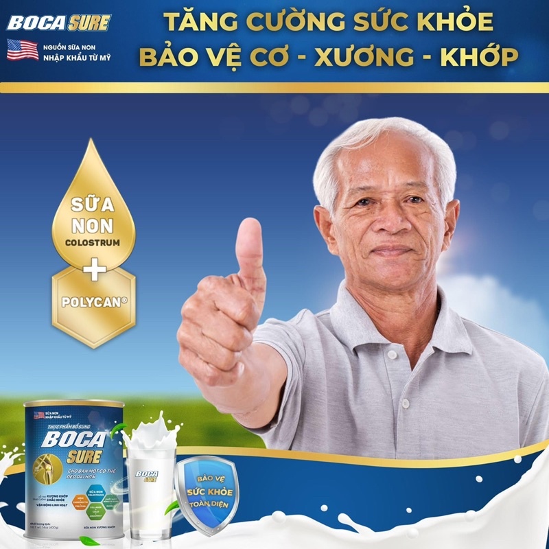 [Nhập khẩu Mỹ]Sữa non xương khớp Boca Sure dành cho người bị xương khớp hộp 400g