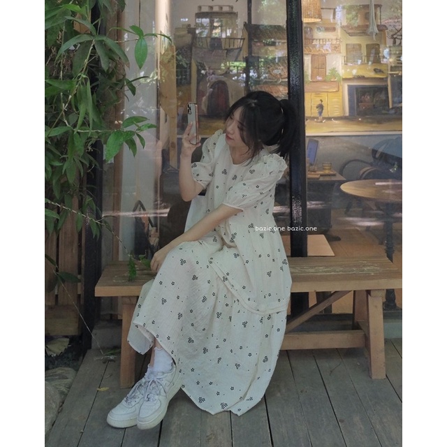 Váy babydoll hoa dáng dài, váy hoa dài qua gối basic ulzzang Bazic one | BigBuy360 - bigbuy360.vn