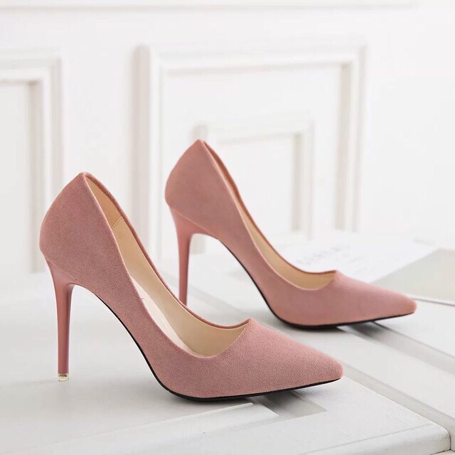 Sz 34-40 Giày cao gót da lộn mũi nhọn gót nhọn 7cm và 10cm nhiều màu - hàng Quảng Châu