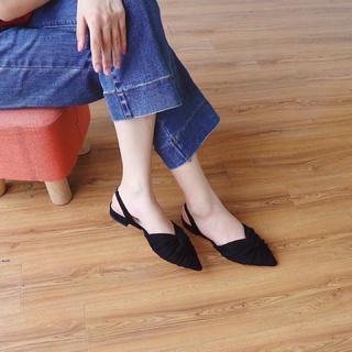 Dép sục nữ, giày sục nữ nơ dúm vắt chéo có quai hậu, màu đen thời trang